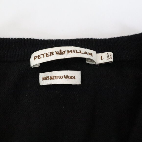 Peter Millar Sweater Mens L Black V-Neck Pullover Merino‎ Wool Blend Golf Logo - Picture 2 of 6